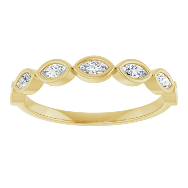 14K Gold Marquise Lab-Grown Diamond Bezel-Set Anniversary Band – 3.5x1.75 mm Stones - Yellow Gold - view 3