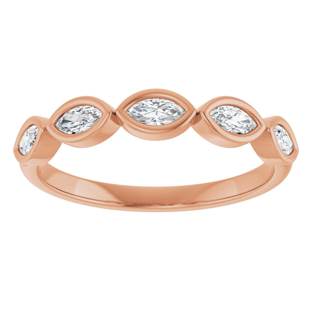 14K Gold Marquise Natural Diamond Bezel-Set Anniversary Band – 1/3–5/8 CTW - Rose Gold - view 3