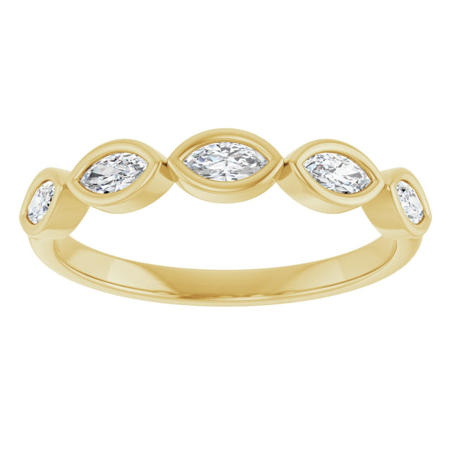 14K Gold Marquise Lab-Grown Diamond Bezel-Set Anniversary Band – 4x2 mm Stones - Yellow Gold - view 3
