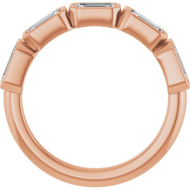 10K Gold Emerald Natural Diamond Bezel-Set Anniversary Band – 1 3/4 CTW - Rose Gold - view 2