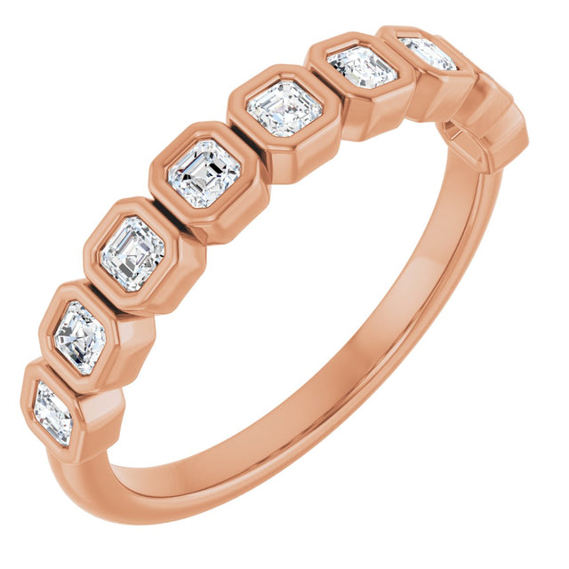 14K Gold Asscher Lab-Grown Diamond Bezel-Set Anniversary Band – 2x2 mm Stones - Rose Gold