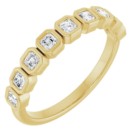 14K Gold Asscher Lab-Grown Diamond Bezel-Set Anniversary Band – 2x2 mm Stones - Yellow Gold