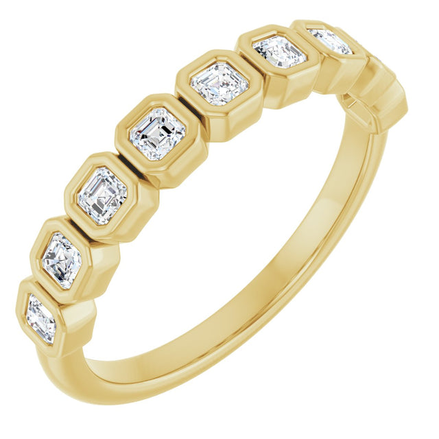 14K Gold Asscher Lab-Grown Diamond Bezel-Set Anniversary Band – 2x2 mm Stones - Yellow Gold