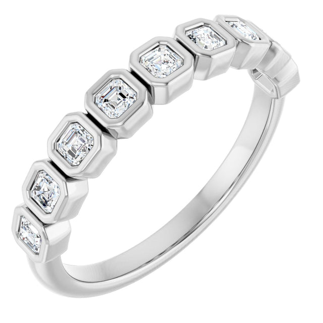 14K Gold Asscher Lab-Grown Diamond Bezel-Set Anniversary Band – 2x2 mm Stones - White Gold