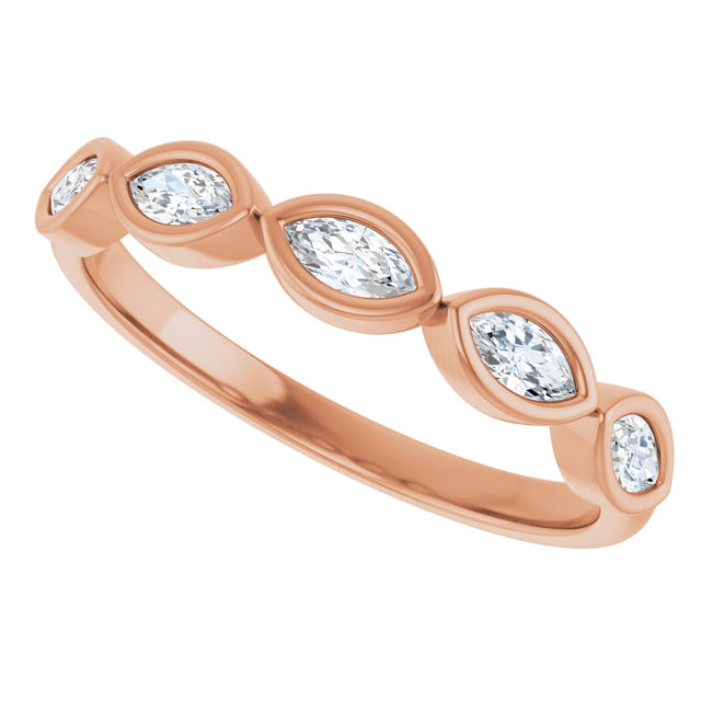 14K Gold Marquise Lab-Grown Diamond Bezel-Set Anniversary Band – 4x2 mm Stones - Rose Gold - view 5
