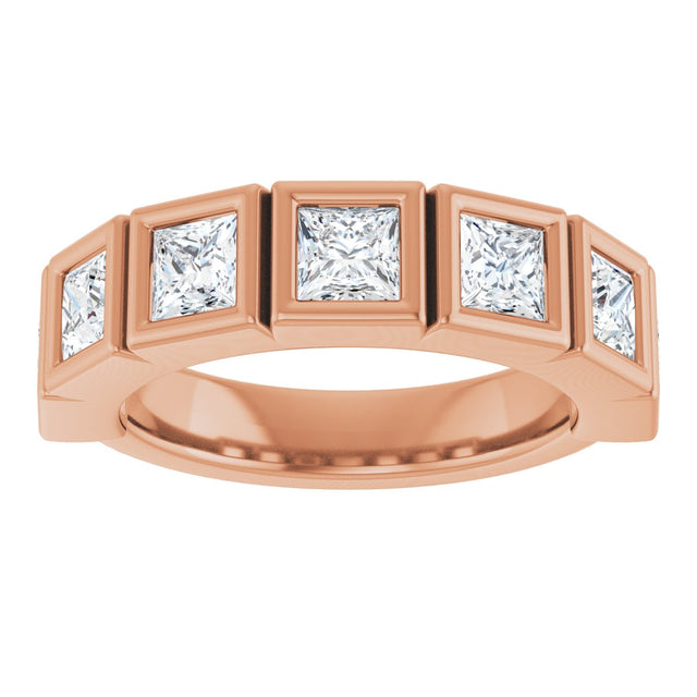 10K Gold Square Natural Diamond Bezel-Set Anniversary Band – 9/10–2 3/4 CTW - Rose Gold - view 3