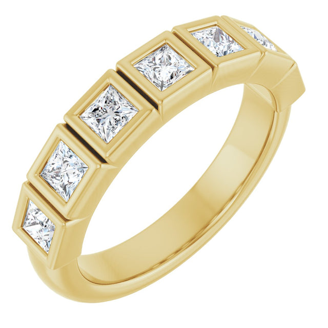 14K Gold Round Natural Diamond Bezel-Set Anniversary Band – 1/4–7/8 CTW - Yellow Gold