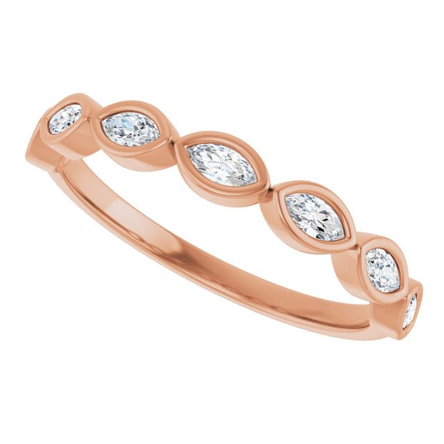 14K Gold Marquise Lab-Grown Diamond Bezel-Set Anniversary Band – 3.5x1.75 mm Stones - Rose Gold - view 5