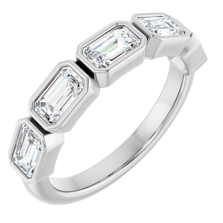 10K Gold Emerald Natural Diamond Bezel-Set Anniversary Band – 1 3/4 CTW - White Gold