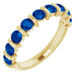 14K Gold Round Lab-Grown Blue Sapphire Bar Channel-Set Anniversary Band - Yellow Gold