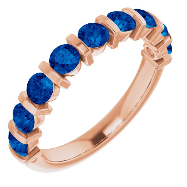 14K Gold Round Natural Blue Sapphire Bar Channel-Set Anniversary Band - Rose Gold
