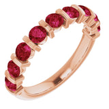 14K Gold Round Lab-Grown Red Ruby Bar Channel-Set Anniversary Band - Rose Gold