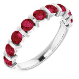 Platinum Round Natural Red Ruby Bar Channel-Set Anniversary Band