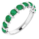 14K Gold Round Natural Green Emerald Bar Channel-Set Anniversary Band - White Gold