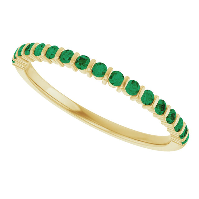 14K Gold Round Natural Green Emerald Bar Channel-Set Anniversary Band - Yellow Gold - view 5