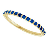 14K Gold Round Natural Blue Sapphire Bar Channel-Set Anniversary Band - Yellow Gold - view 5