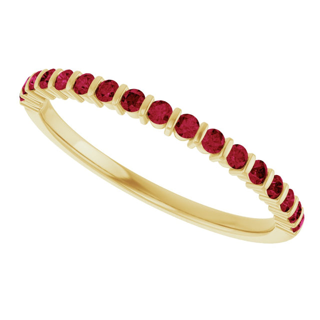 14K Gold Round Natural Red Ruby Bar Channel-Set Anniversary Band - Yellow Gold - view 5