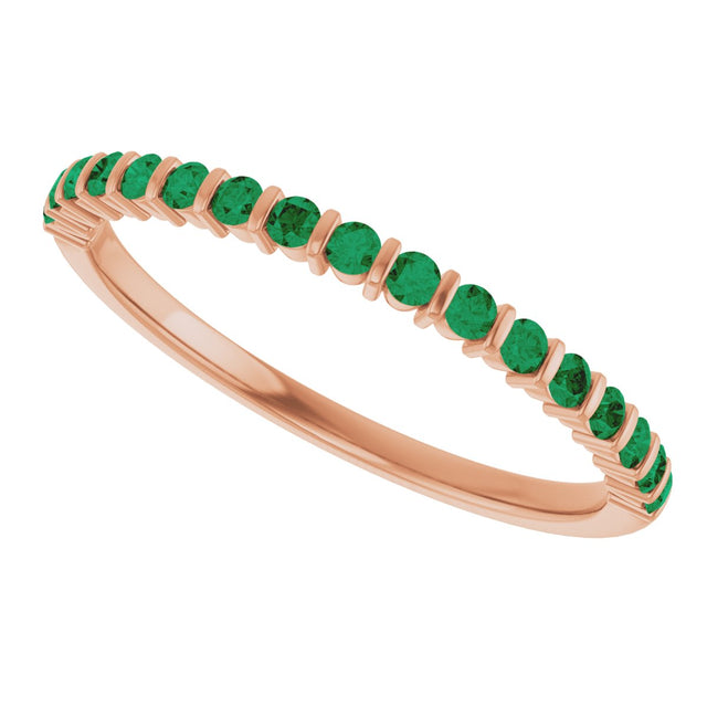 14K Gold Round Lab-Grown Green Emerald Bar Channel-Set Anniversary Band - Rose Gold - view 5