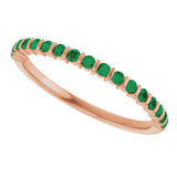 14K Gold Round Natural Green Emerald Bar Channel-Set Anniversary Band - Rose Gold - view 5