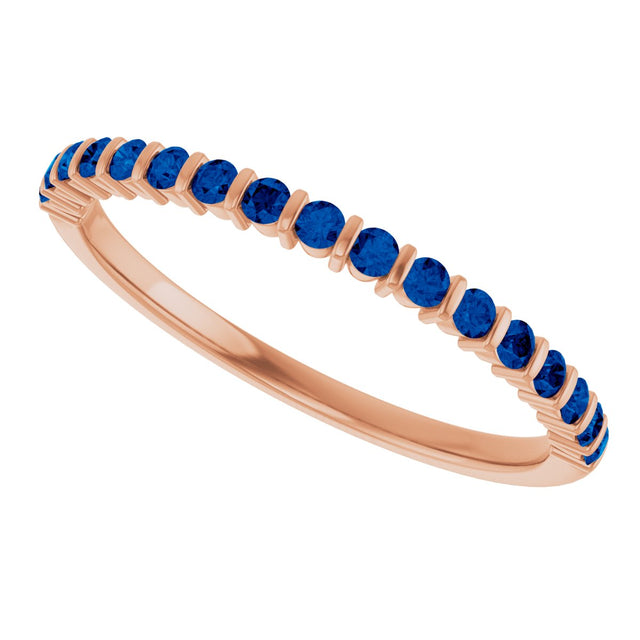 14K Gold Round Natural Blue Sapphire Bar Channel-Set Anniversary Band - Rose Gold - view 5