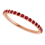 14K Gold Round Natural Red Ruby Bar Channel-Set Anniversary Band - Rose Gold - view 5
