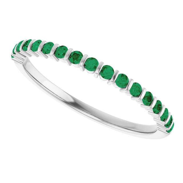 Platinum Round Natural Green Emerald Bar Channel-Set Anniversary Band - view 5