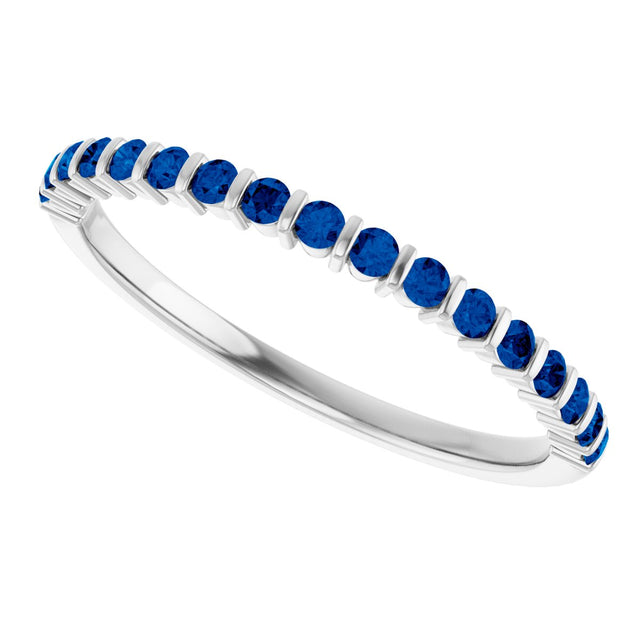 Platinum Round Lab-Grown Blue Sapphire Bar Channel-Set Anniversary Band - view 5