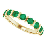 14K Gold Round Natural Green Emerald Bar Channel-Set Anniversary Band - Yellow Gold - view 5