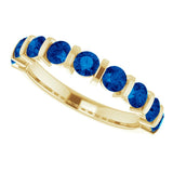 14K Gold Round Natural Blue Sapphire Bar Channel-Set Anniversary Band - Yellow Gold - view 5