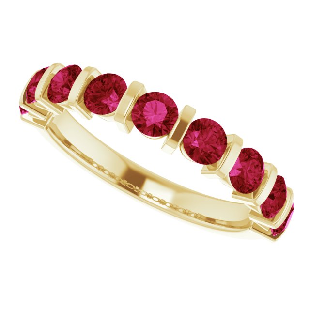 14K Gold Round Natural Red Ruby Bar Channel-Set Anniversary Band - Yellow Gold - view 5