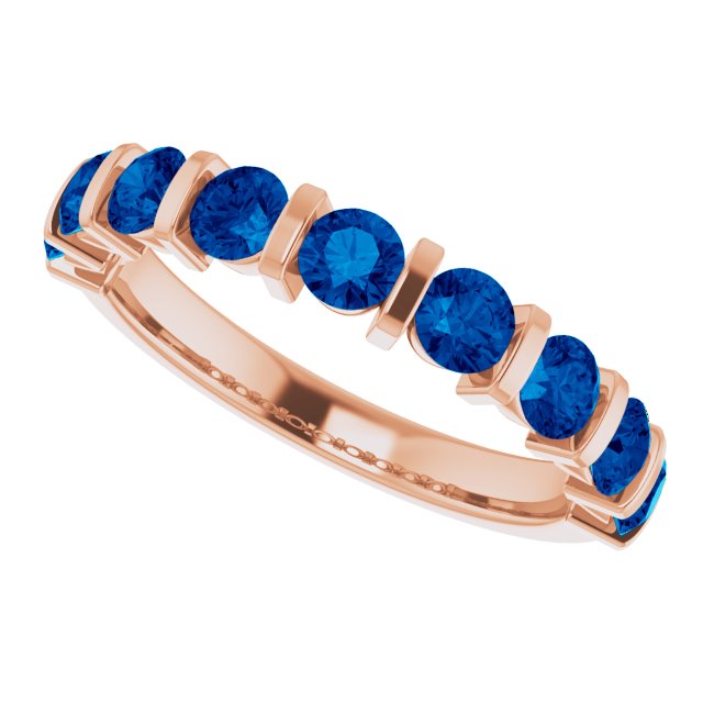14K Gold Round Natural Blue Sapphire Bar Channel-Set Anniversary Band - Rose Gold - view 5