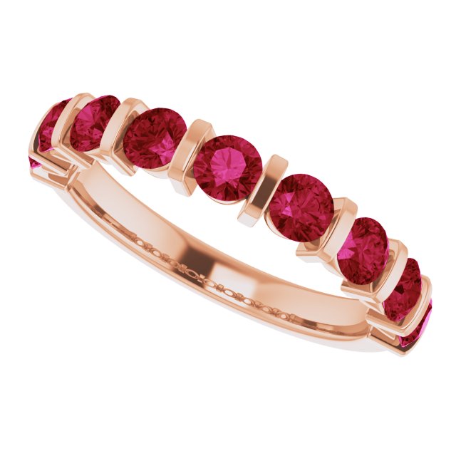 14K Gold Round Natural Red Ruby Bar Channel-Set Anniversary Band - Rose Gold - view 5