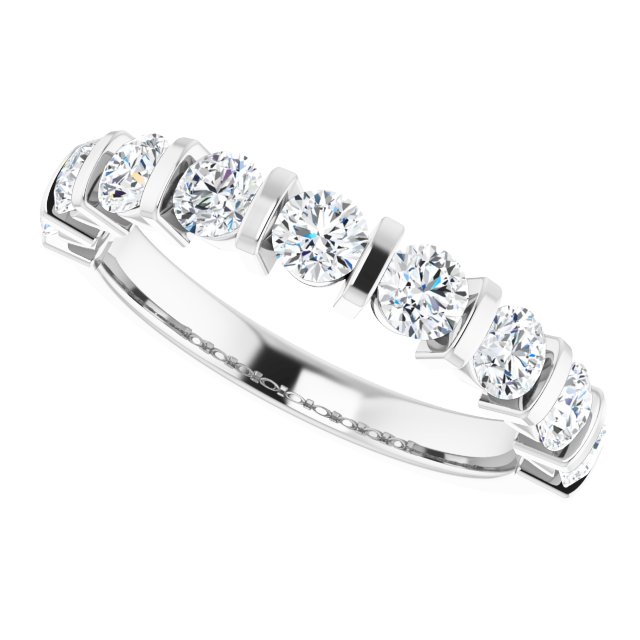 10K Gold Round Natural Diamond Bar Channel-Set Anniversary Band – 3/4–1 1/2 CTW - White Gold - view 5