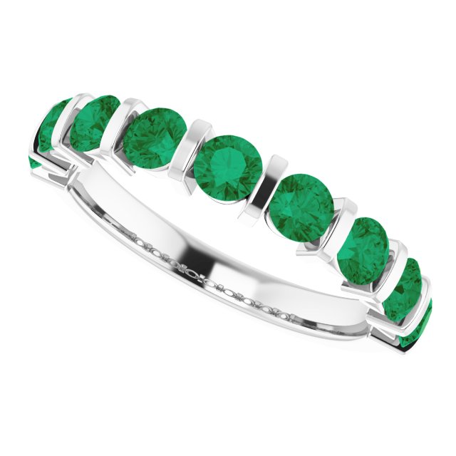 Platinum Round Natural Green Emerald Bar Channel-Set Anniversary Band - view 5