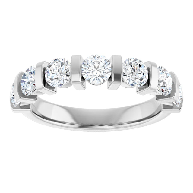 10K Gold Round Natural Diamond Bar Channel-Set Anniversary Band – 3/4–1 1/2 CTW - White Gold - view 3