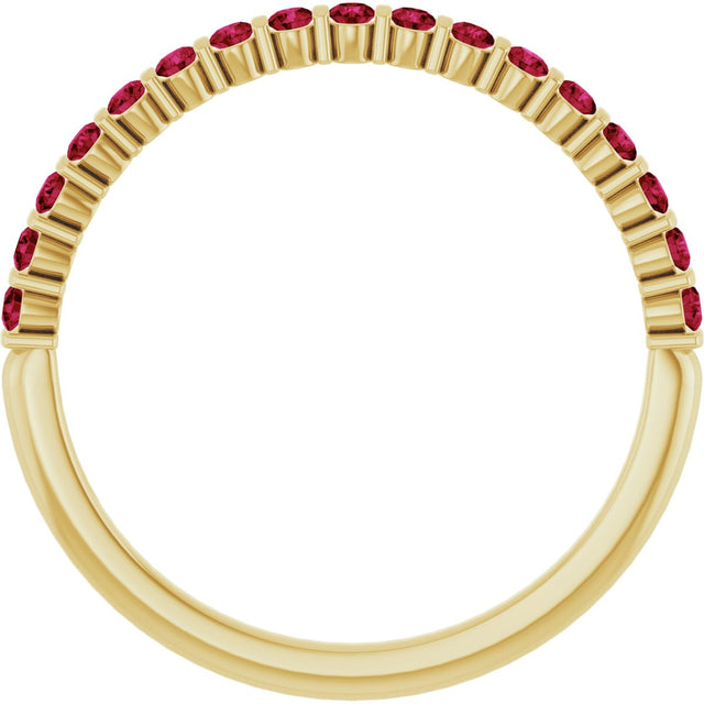 14K Gold Round Natural Red Ruby Bar Channel-Set Anniversary Band - Yellow Gold - view 2