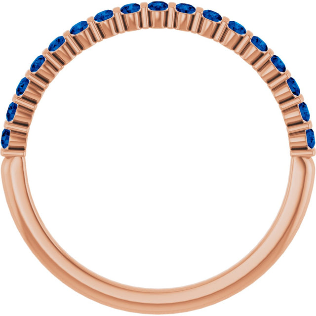 14K Gold Round Natural Blue Sapphire Bar Channel-Set Anniversary Band - Rose Gold - view 2