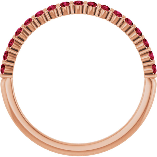 14K Gold Round Natural Red Ruby Bar Channel-Set Anniversary Band - Rose Gold - view 2