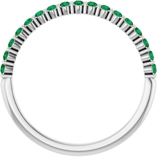 Platinum Round Lab-Grown Green Emerald Bar Channel-Set Anniversary Band - view 2