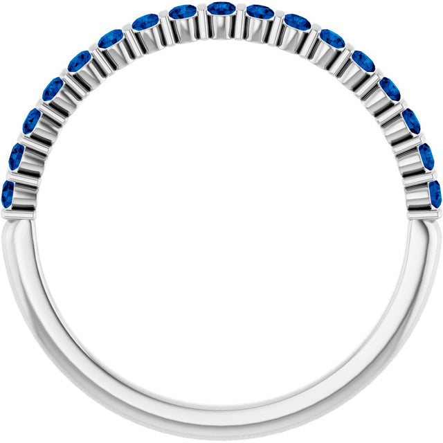 Platinum Round Natural Blue Sapphire Bar Channel-Set Anniversary Band - view 2