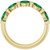 14K Gold Oval Lab-Grown Green Emerald Bar Channel-Set Anniversary Band - Yellow Gold - view 2