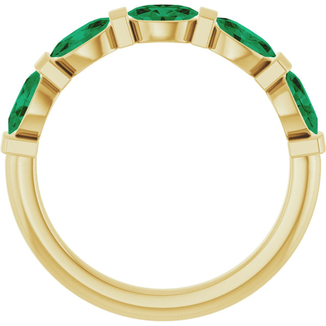 14K Gold Oval Lab-Grown Green Emerald Bar Channel-Set Anniversary Band - Yellow Gold - view 2