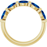 14K Gold Oval Natural Blue Sapphire Bar Channel-Set Anniversary Band - Yellow Gold - view 2