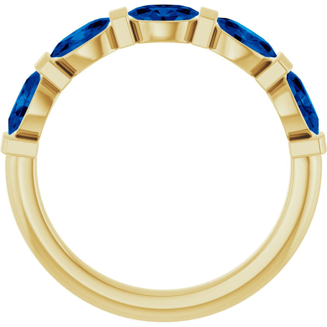 14K Gold Oval Natural Blue Sapphire Bar Channel-Set Anniversary Band - Yellow Gold - view 2