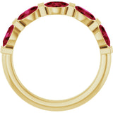 14K Gold Oval Natural Red Ruby Bar Channel-Set Anniversary Band - Yellow Gold - view 2