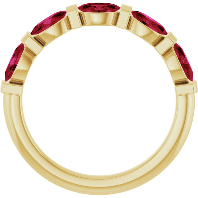 14K Gold Oval Lab-Grown Red Ruby Bar Channel-Set Anniversary Band - Yellow Gold - view 2