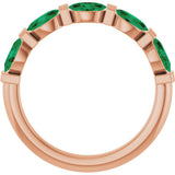 14K Gold Oval Lab-Grown Green Emerald Bar Channel-Set Anniversary Band - Rose Gold - view 2