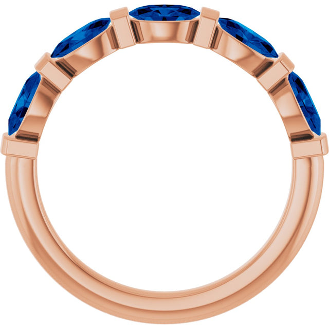14K Gold Oval Natural Blue Sapphire Bar Channel-Set Anniversary Band - Rose Gold - view 2