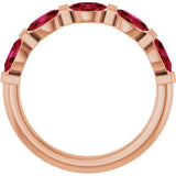 14K Gold Oval Natural Red Ruby Bar Channel-Set Anniversary Band - Rose Gold - view 2