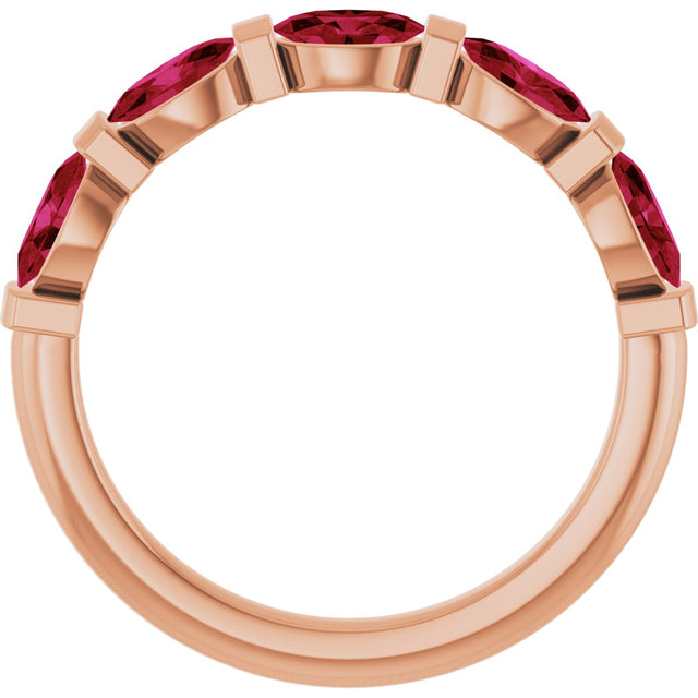 14K Gold Oval Natural Red Ruby Bar Channel-Set Anniversary Band - Rose Gold - view 2